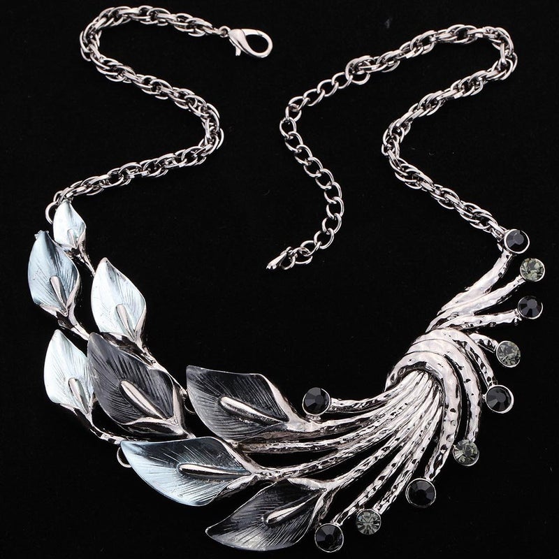 YAZILIND Ethnic Style Black Peacock Chunky Bib Earrings Necklace Jewelry Set Wedding Party - Image 3